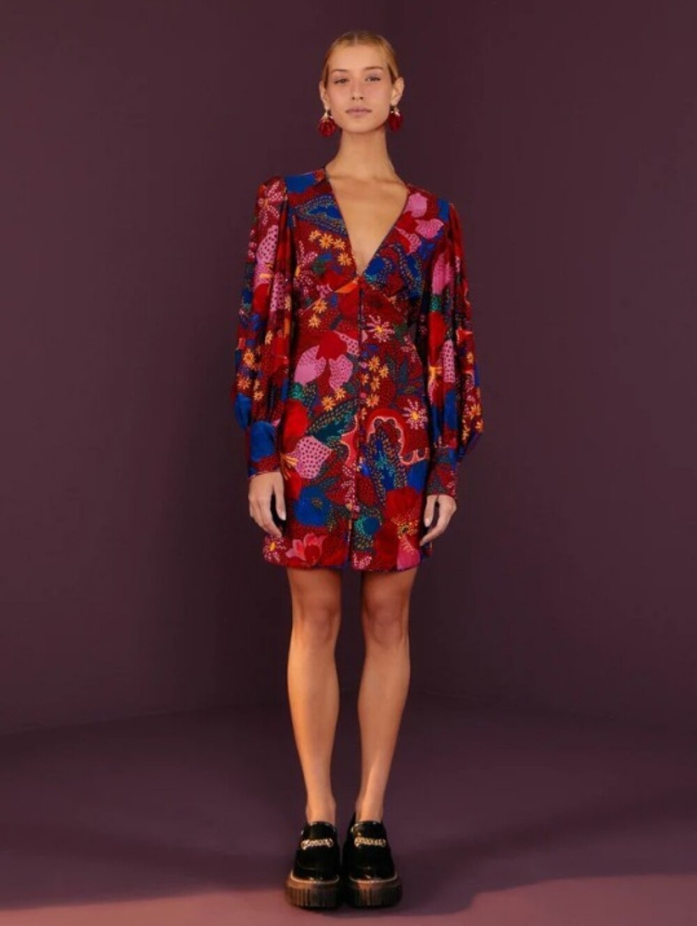 Farm Rio Red Wild Life Floral Dress XS